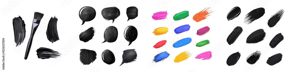 Poster a vibrant display of paint strokes and shapes showcasing a variety of colors and textures, emphasizi