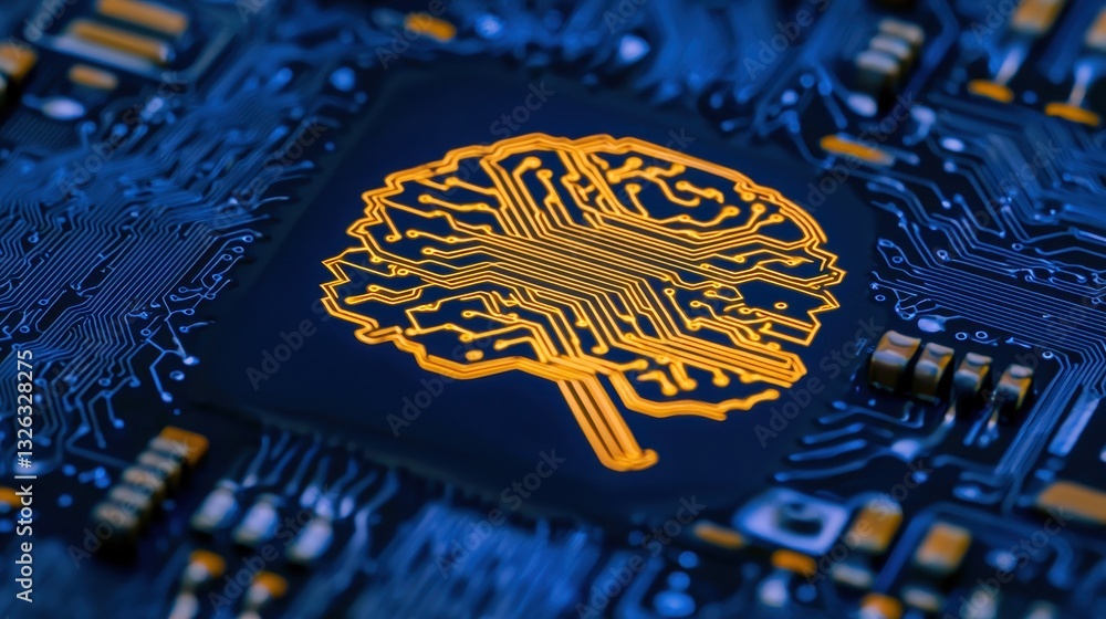 Aufkleber circuit board with brain design symbolizing artificial intelligence