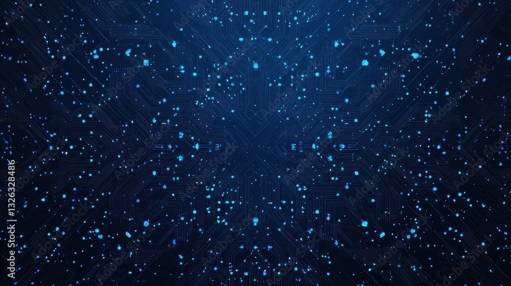 Poster Abstract Blue Digital Background with Circuit Patterns and Glowing Dots