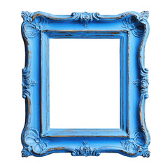 vintage blue picture frame with ornate details, perfect for showcasing art or photos, isolated on transparent background
