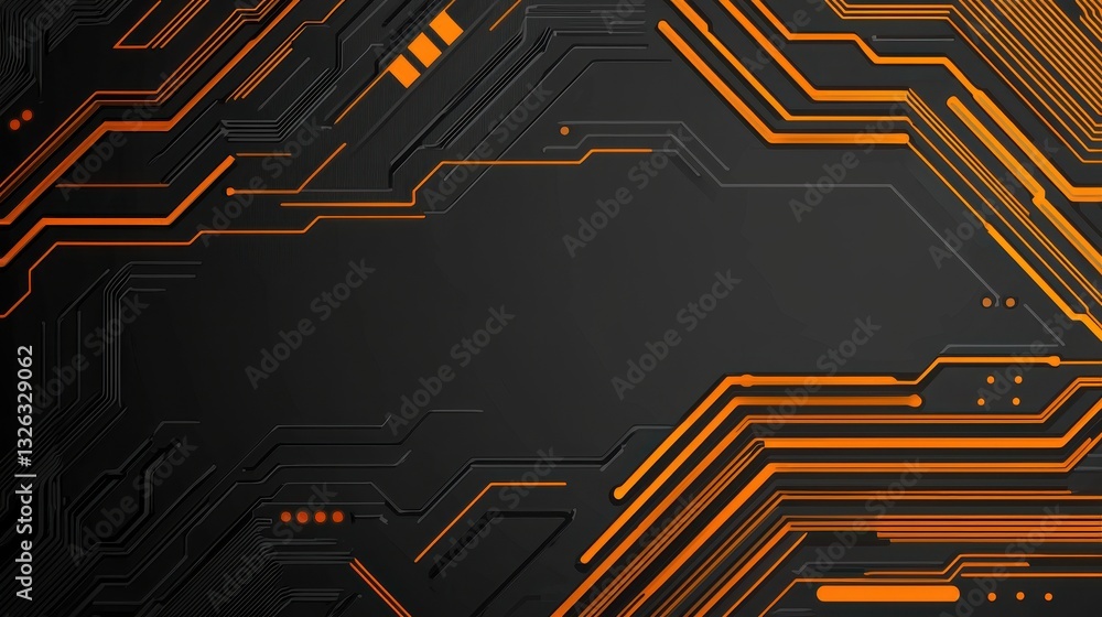 Poster Abstract Circuit Board Background with Orange Lines and Patterns