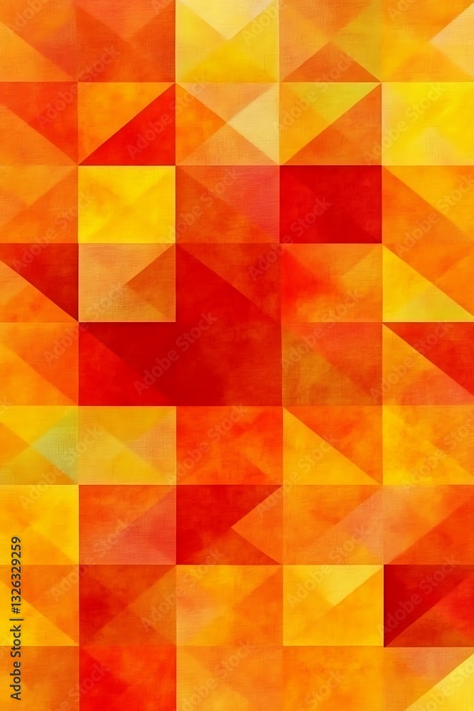 Poster abstract geometric mosaic with triangles and squares in warm gradient tones