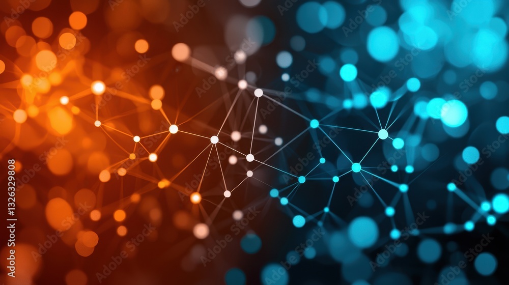 Poster Abstract Network Connection with Blue and Orange Bokeh Effects