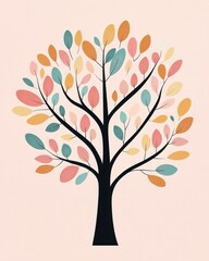 Fototapeta premium Colorful Autumn Tree Illustration on Pink Background