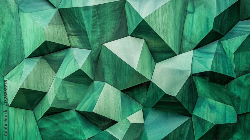 Poster a green background with many triangles and squares