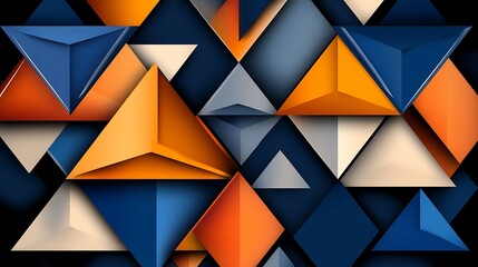 Abstract 3D Render: Geometric Triangle Pattern in Orange, Blue, and Gray AI Generated