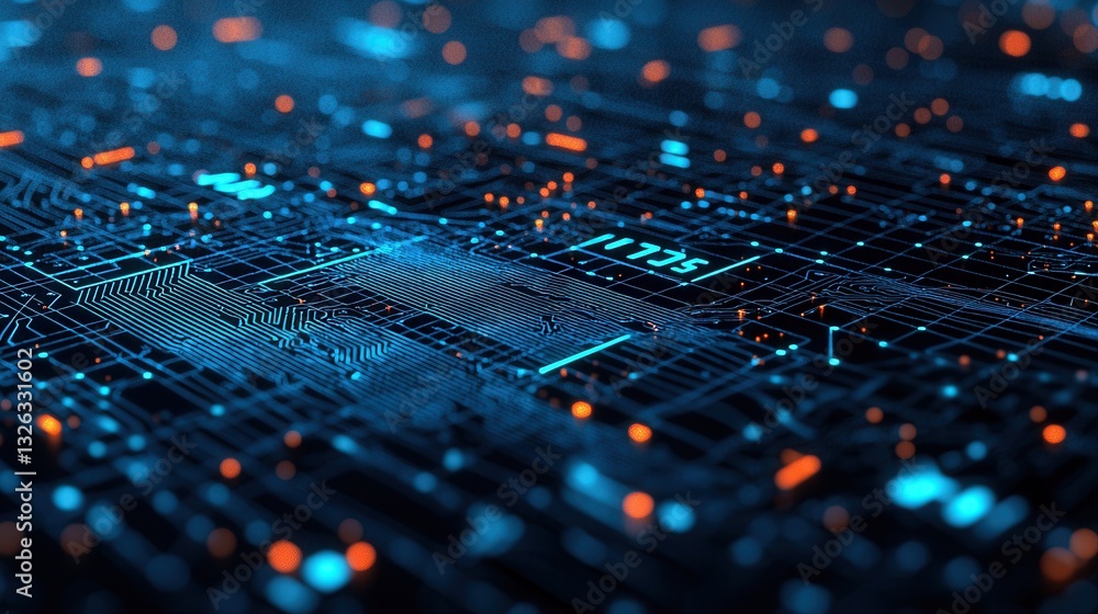 Poster abstract technology background with digital circuit and neon lights