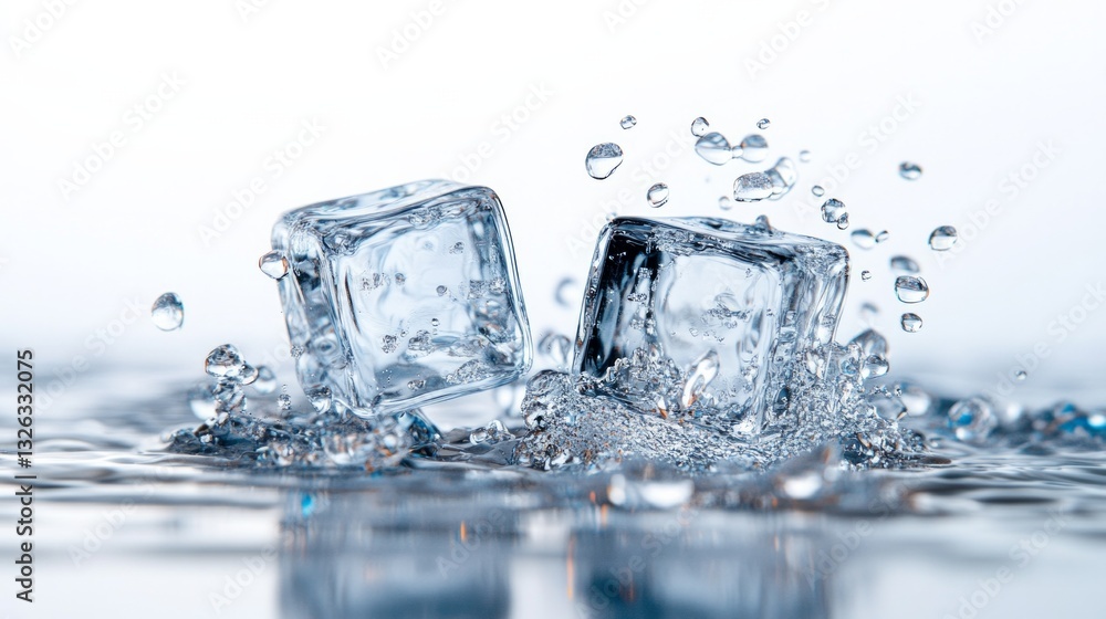 Poster two ice cubes are floating in a pool of water