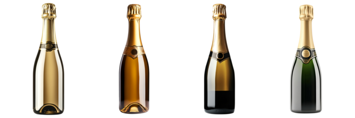 Set of champagne champaign bottles isolated on transparent background