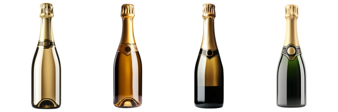 Set of champagne champaign bottles isolated on transparent background