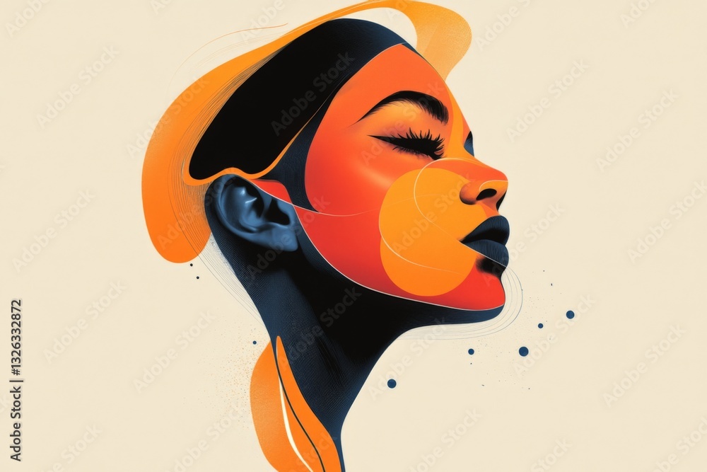 Aufkleber Artistic portrait of a woman's profile with vibrant colors and abstract shapes expressing emotion in a modern style