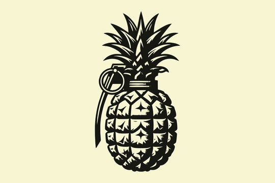 Black vintage engraving of a pineapple-shaped hand grenade icon