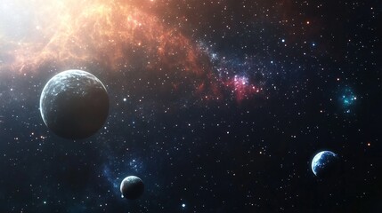 Cosmic Scene: Vibrant Planets on Gradient Galaxy Background