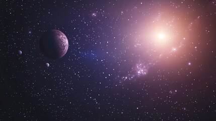 Cosmic Planetary Gradient Background Illustration with Galaxies and Planets