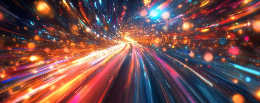 A visually stunning display of vibrant lines and particle bursts