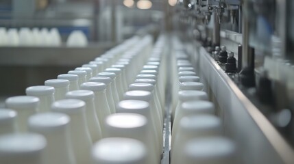 Obraz premium A line of milk bottles are being made in a factory