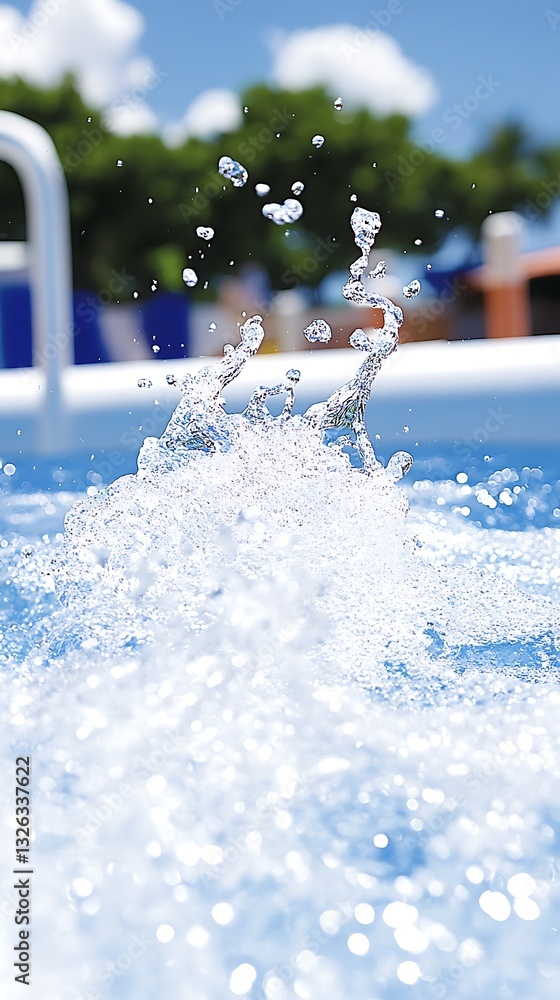 Poster dynamic water splash creating abstract forms in a swimming pool environment