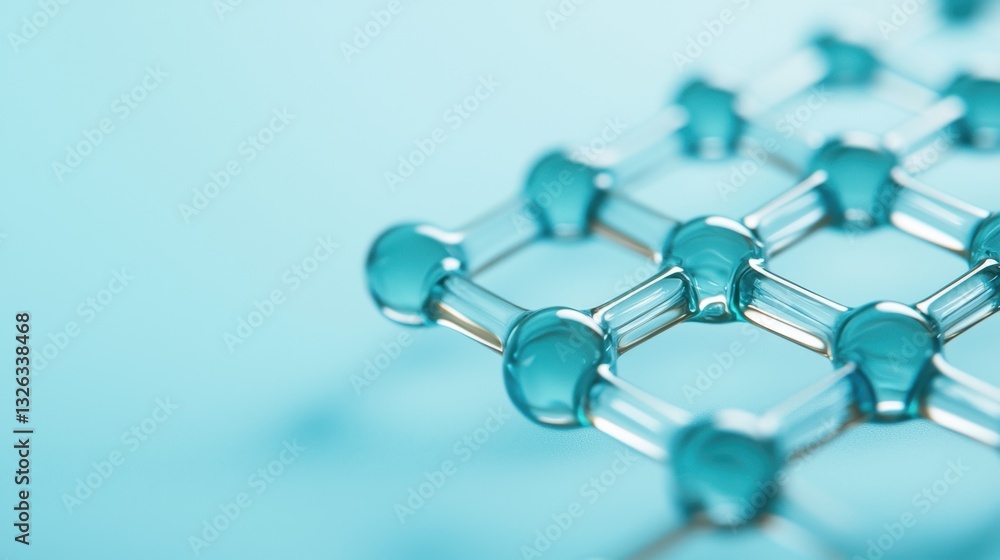 Poster abstract close-up of glowing blue molecular structure on soft background