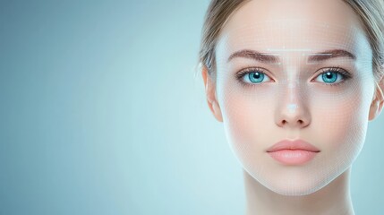 Fototapeta premium Intricate facial grid overlay, a study of symmetry, features and digital mapping techniques