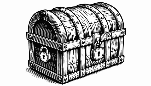 recommend clip art: Detailed Treasure Chest with Padlocks Keeping Secrets and Valuable Safe