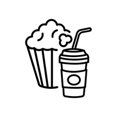 Black single popcorn pack line icon, simple movie snack combo design pictogram, infographic vector for app logo web button ui ux interface elements isolated on white background