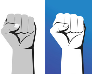 Fists raised up, protest. Hands fighting and struggling for human rights, freedom. Empowerment equality gesture. Revolution concept. Power symbol. Flat vector illustration isolated on white background