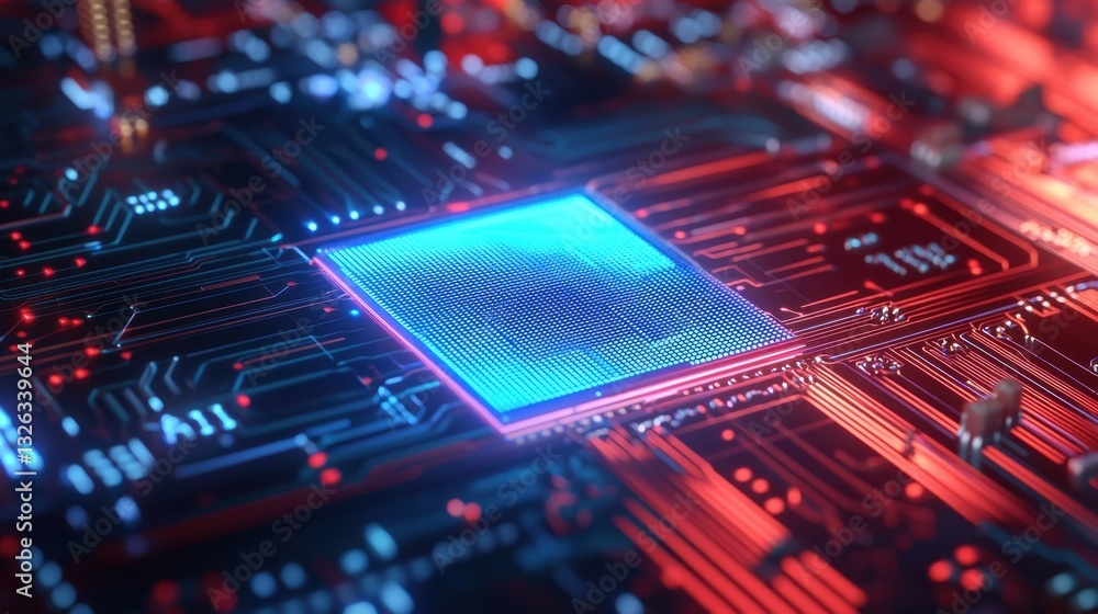 Aufkleber abstract close-up of a computer circuit board with blue light effect