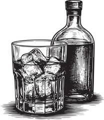 Whisky glass and bottle vector illustration