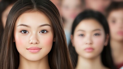 Captivating portrait of a woman with long, flowing brown hair, study in beauty and elegance
