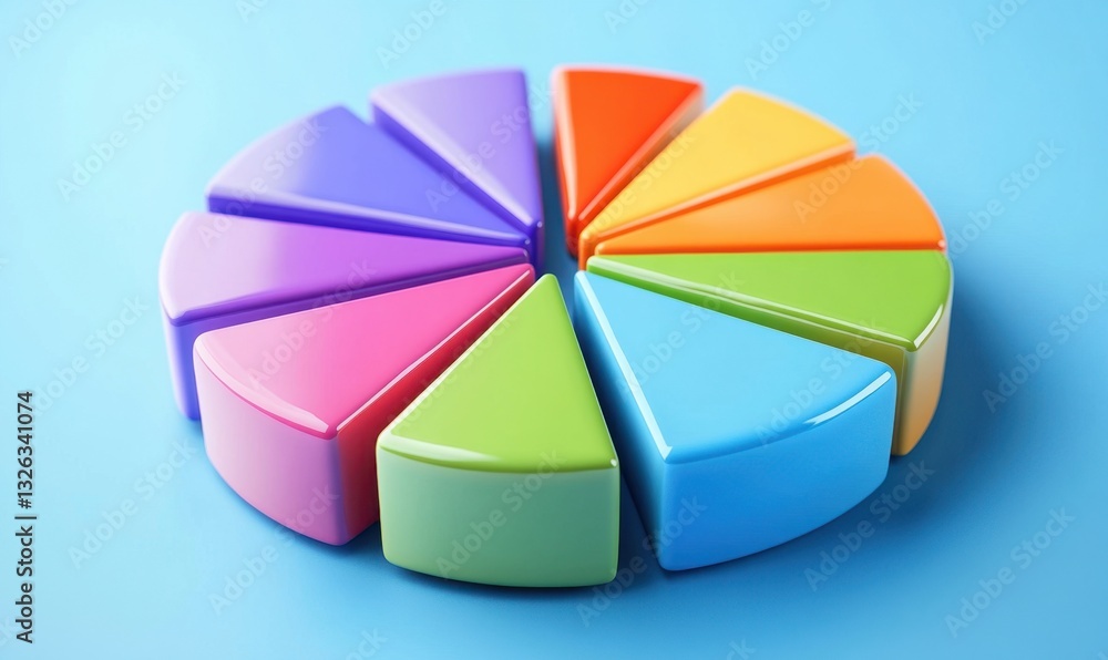 Poster colorful 3d pie chart segments on blue background for data visualization