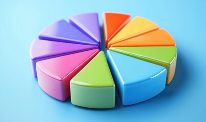 Obraz premium Colorful 3D pie chart segments on blue background for data visualization