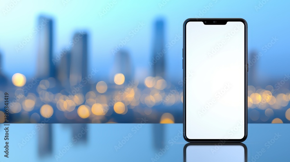 Poster modern smartphone with blank screen on table, a versatile template for mobile app design and digital