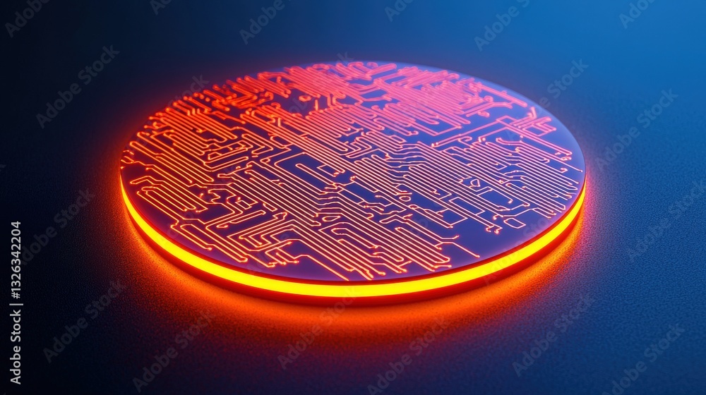 Poster material science semiconductors concept. futuristic glowing circuit design on a dark background.