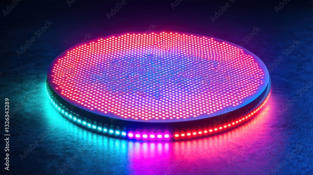 Aufkleber material science semiconductors concept. illuminated circular led display with vibrant colors and pa