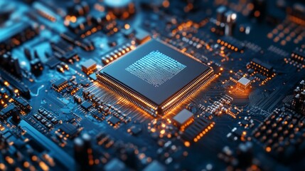 Fototapeta premium Advanced robotic systems operate seamlessly to package and handle semiconductor chips in a state-of-the-art manufacturing facility. The sleek design reflects cutting-edge technology