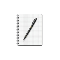 A grid-lined notebook rests open with a sleek pen lying across its pages, inviting creative thoughts and notes.