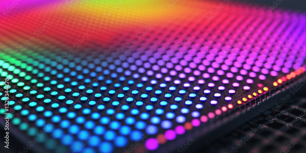 Aufkleber material science semiconductors concept. colorful led dots create a vibrant, abstract pattern in thi