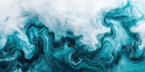 Naklejka premium Abstract green and white ink or paint swirl, fluid art background, macro