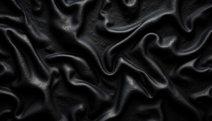Fototapeta premium Dramatic Texture of Black Leather Wrinkled and Draped Fabric Background