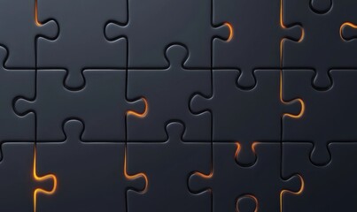 Dark puzzle with glowing edges, problem-solving concept background