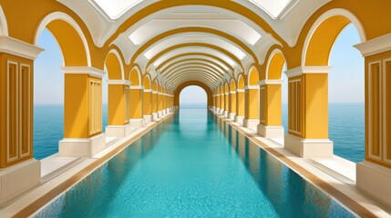 Ocean View Infinity Pool Under Yellow Archway