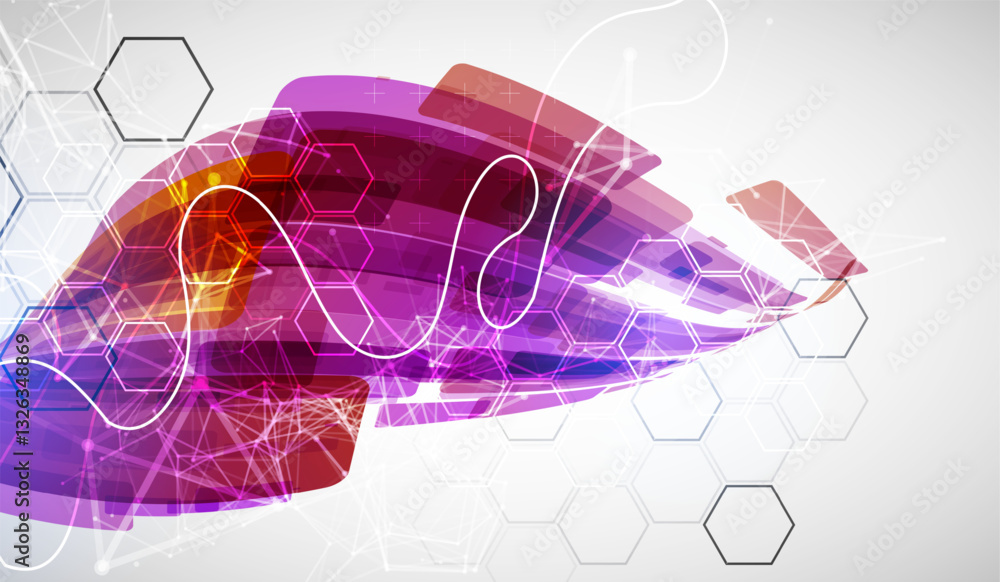 Poster Abstract wave of rectangles with plexus elements. Hand drawn vector.