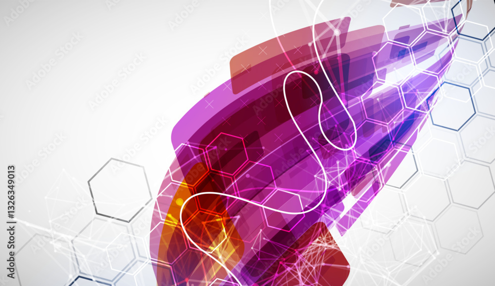 Poster Abstract wave of rectangles with plexus elements. Hand drawn vector.