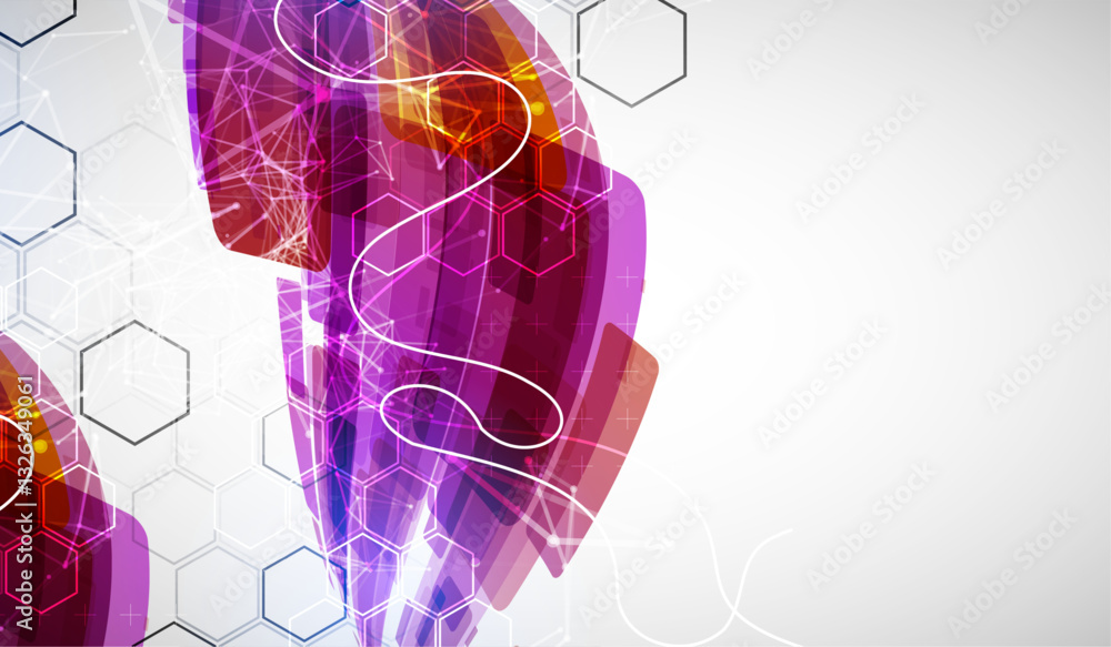 Poster Abstract wave of rectangles with plexus elements. Hand drawn vector.