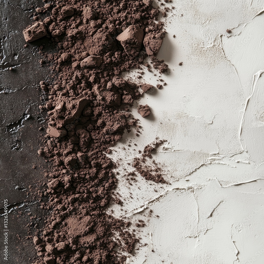Poster Abstract Composition: Brown Powder and Creamy Texture Creating a Contrasting and Textured Surface