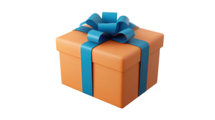 orange gift box with ribbon isolated on white background