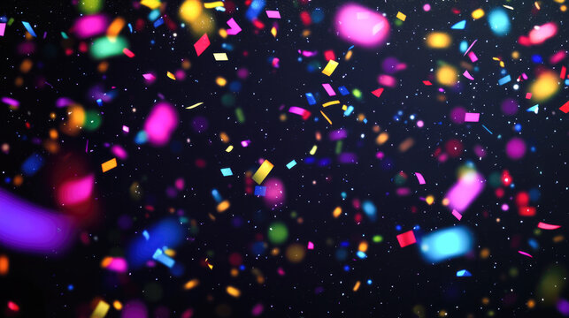Colorful confetti explosion against dark background celebrating joy and festivity