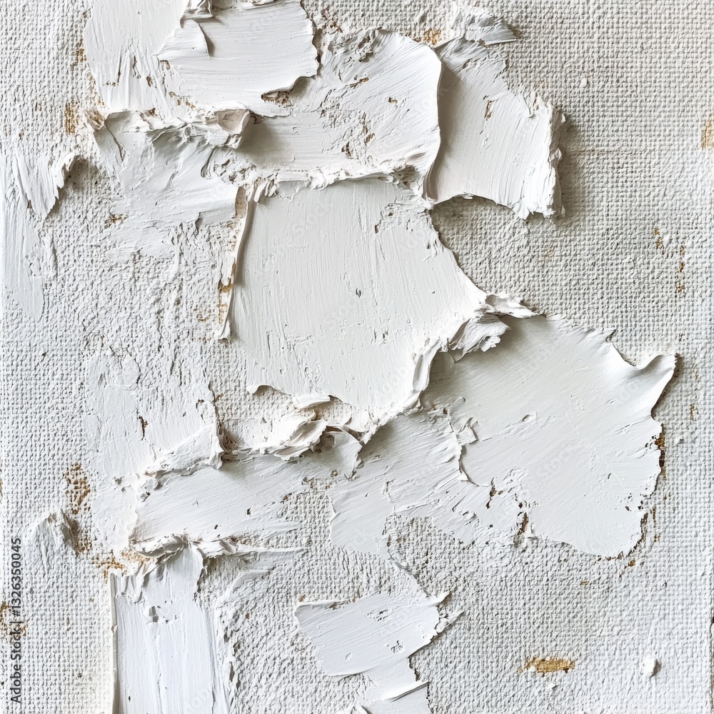 Poster abstract white paint texture on canvas, detailed close-up of artistic surface with visible canvas gr
