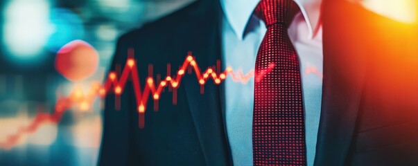 Businessman in suit with digital heartbeat overlay.