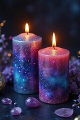 Galaxy-inspired candles with shimmering colors, adding a touch of magic to relaxation 